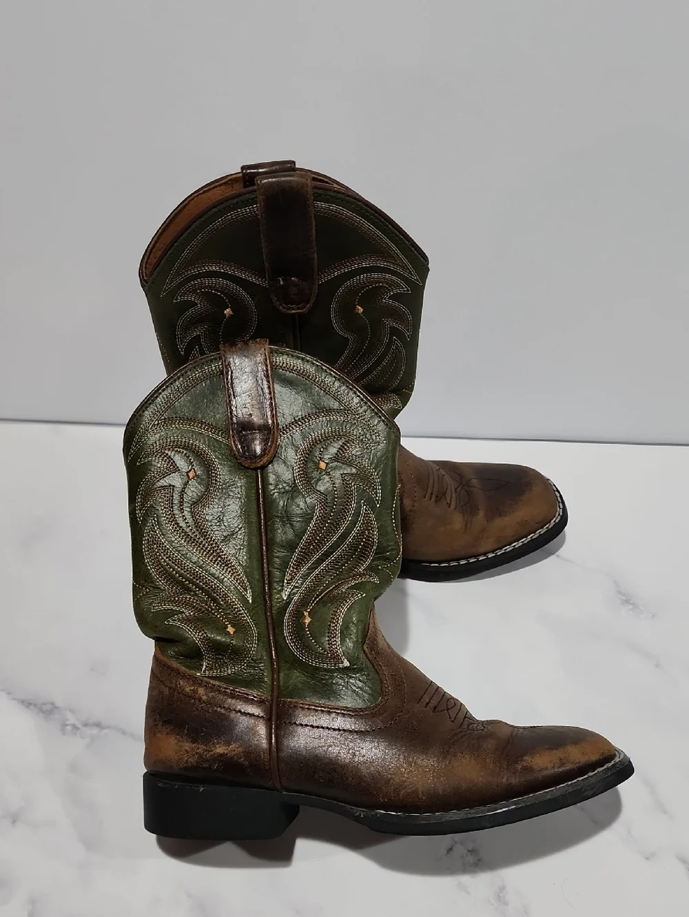 Rank 45  Western Cowboy Boots - Brown and Green